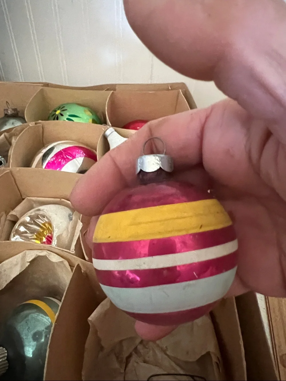 Lot Vintage Shiny Brite striped mercury glass Christmas Ornaments plus others